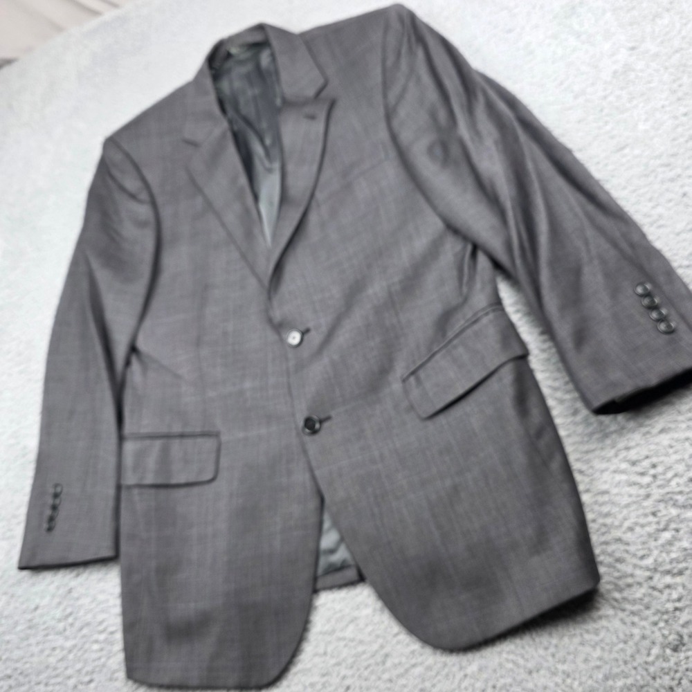 Jos A Bank Signature Collection Mens 41R Blazer Grey Plaid 100% Wool Suit Jacket